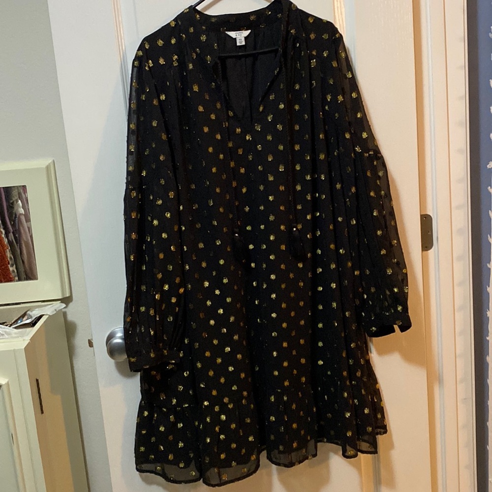 % crown & ivy 3X Black Long Sleeve Dress with Gold Dot Print